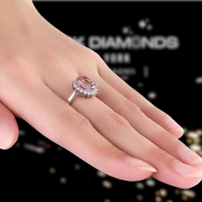 14K White Gold 2.8ct Pink Topaz 0.35ct Natural Diamond Ring-Black Diamonds New York