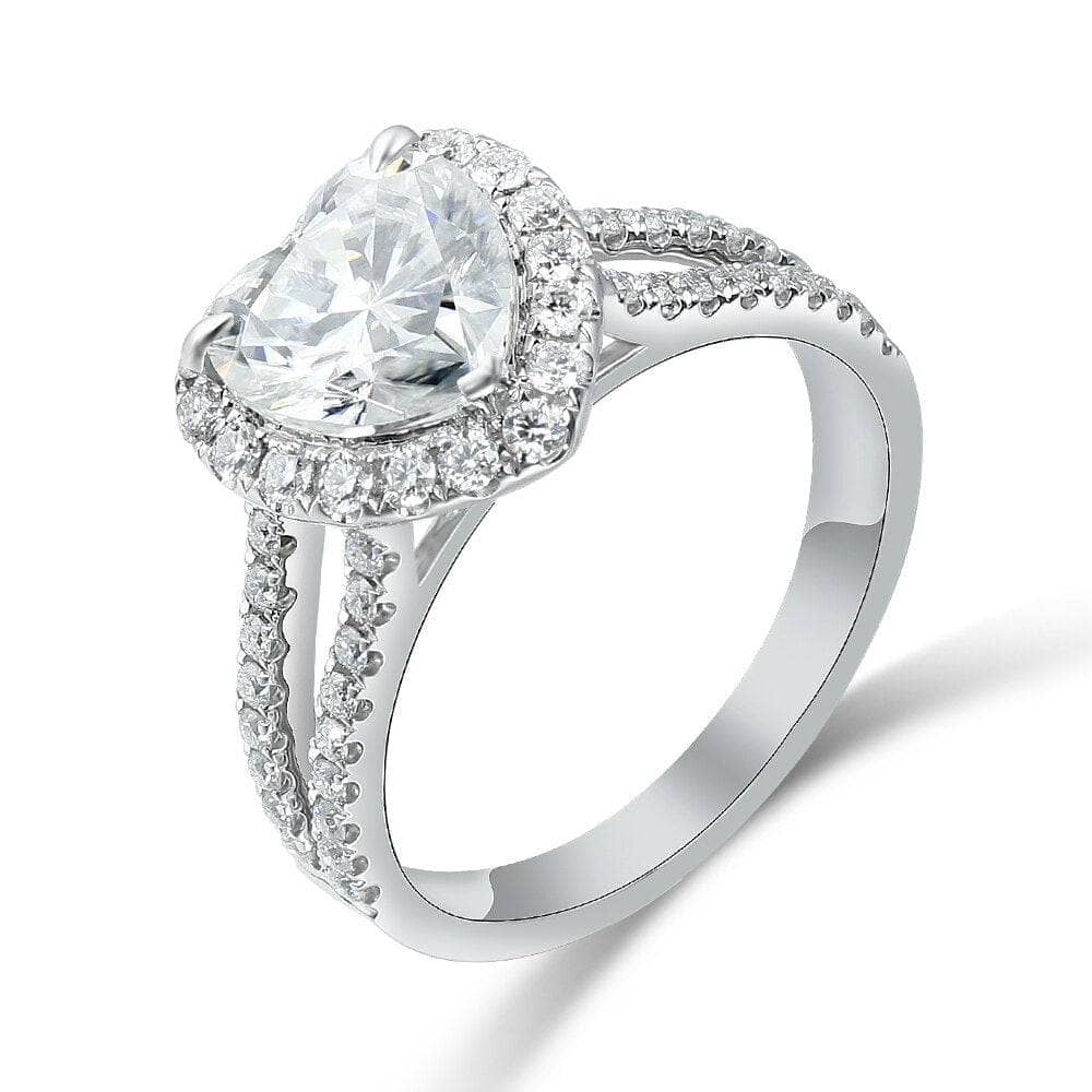 14K White Gold 2ct 8.5mm Heart Shaped Moissanite Halo Engagement - Black Diamonds New York