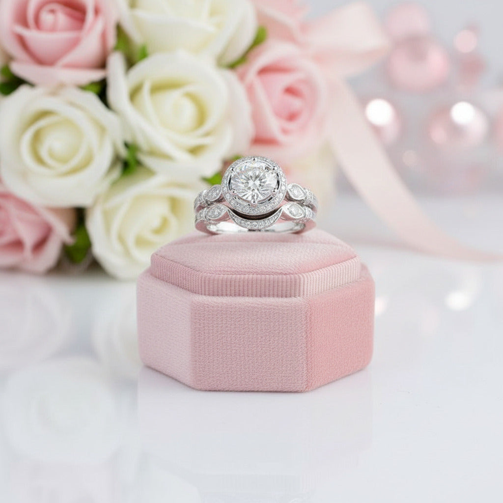 14K White Gold 2CT 8mm Diamond Engagement Ring Set-Black Diamonds New York