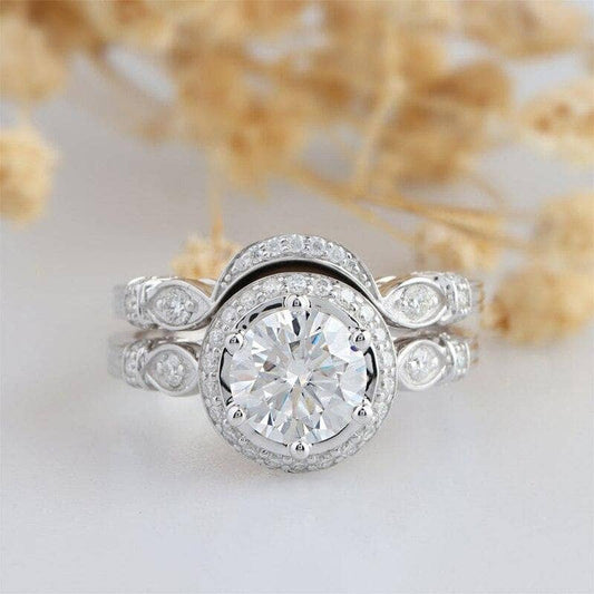 14K White Gold 2CT 8mm Moissanite Engagement Ring Set-Black Diamonds New York
