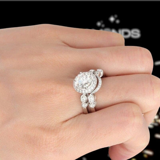 14K White Gold 2CT 8mm Moissanite Engagement Ring Set - Black Diamonds New York