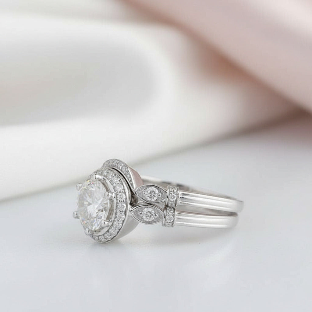 14K White Gold 2CT 8mm Diamond Engagement Ring Set-Black Diamonds New York