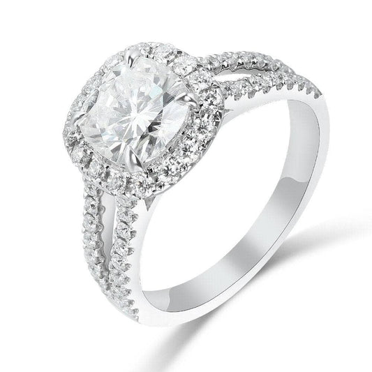 14K White Gold 2ct Cushion Cut Diamond Split Band Halo Engagement Ring-Black Diamonds New York
