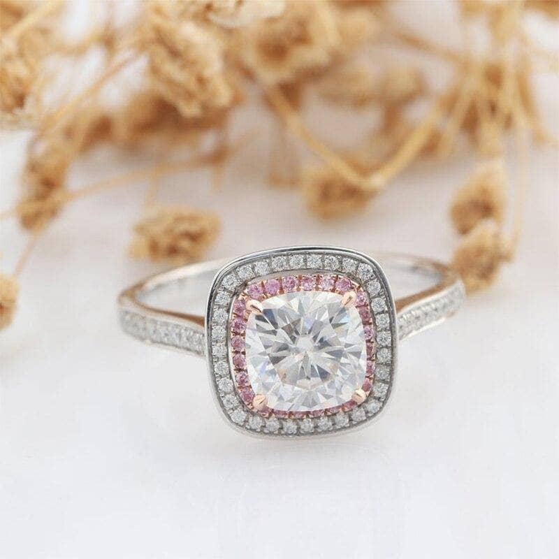 14k White Gold 2ct Moissanite Double Halo Engagement Ring - Black Diamonds New York