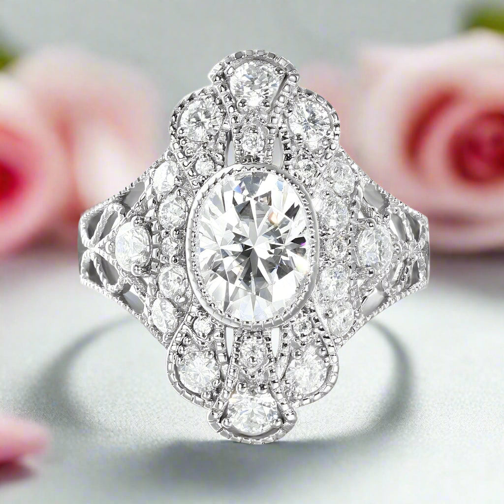 14k White Gold 2ct Oval Diamond Engagement Ring-Black Diamonds New York