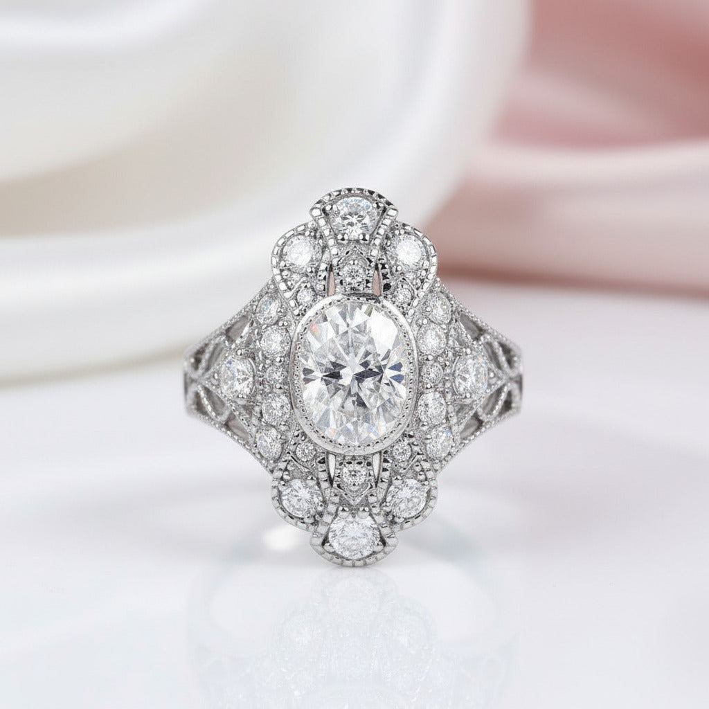 14k White Gold 2ct Oval Diamond Option Engagement Ring-Black Diamonds New York