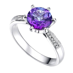 14k White Gold 2ct Purple Topaz 0.1ct Natural Diamond Option Ring