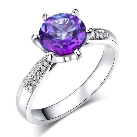 14K White Gold 2ct Purple Topaz 0.1ct Natural Diamond Ring-Black Diamonds New York