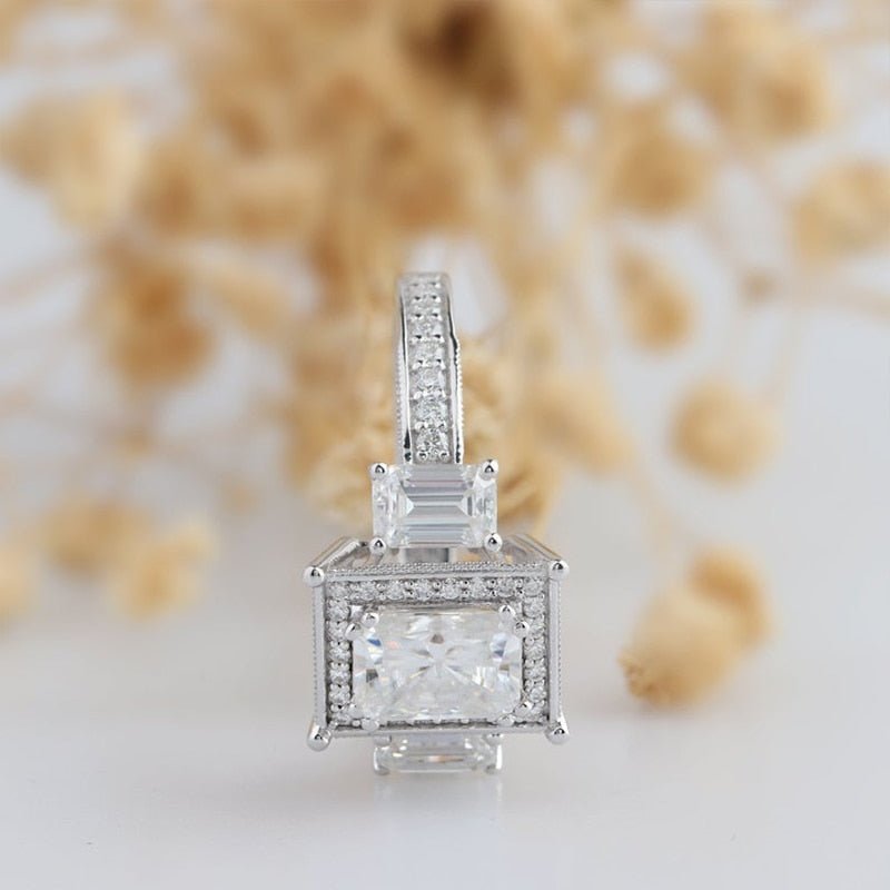 14K White Gold 2ct Radiant Cut Diamond 3 Stone Halo Engagement Ring-Black Diamonds New York