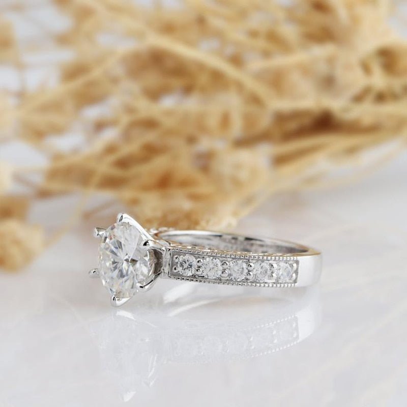14K White Gold 2ct Round Cut Moissanite Engagement Ring-Black Diamonds New York