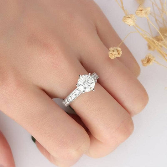 14K White Gold 2ct Round Cut Diamond Engagement Ring-Black Diamonds New York