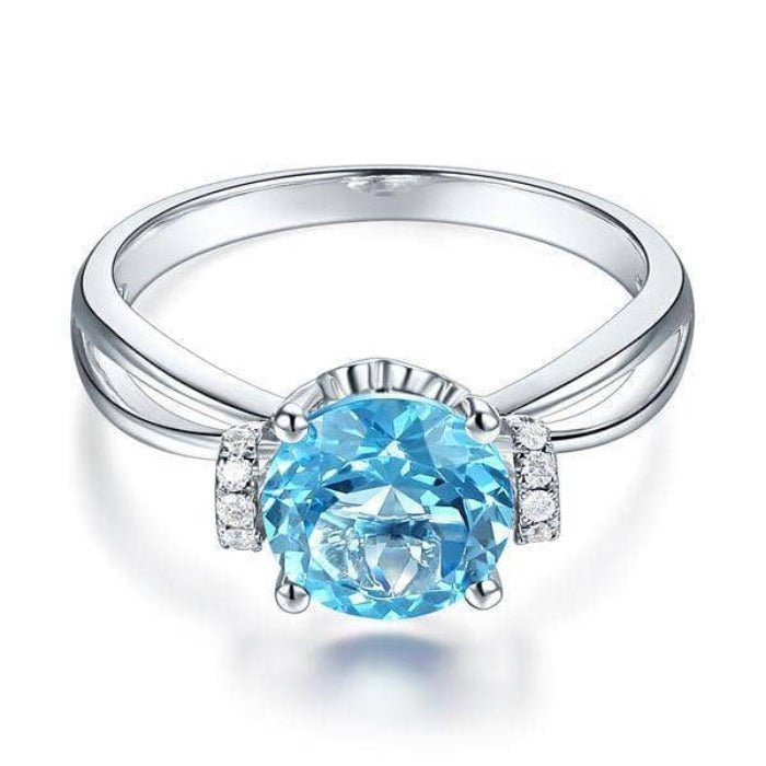 14K White Gold 2ct Swiss Blue Topaz Natural Diamond Ring-Black Diamonds New York
