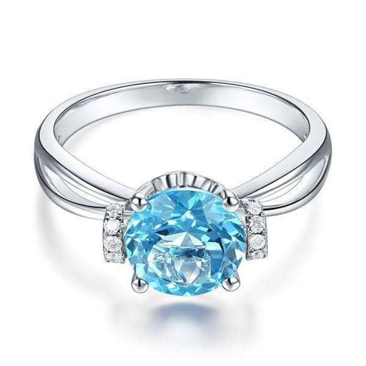 14K White Gold 2ct Swiss Blue Topaz Natural Diamond Ring-Black Diamonds New York