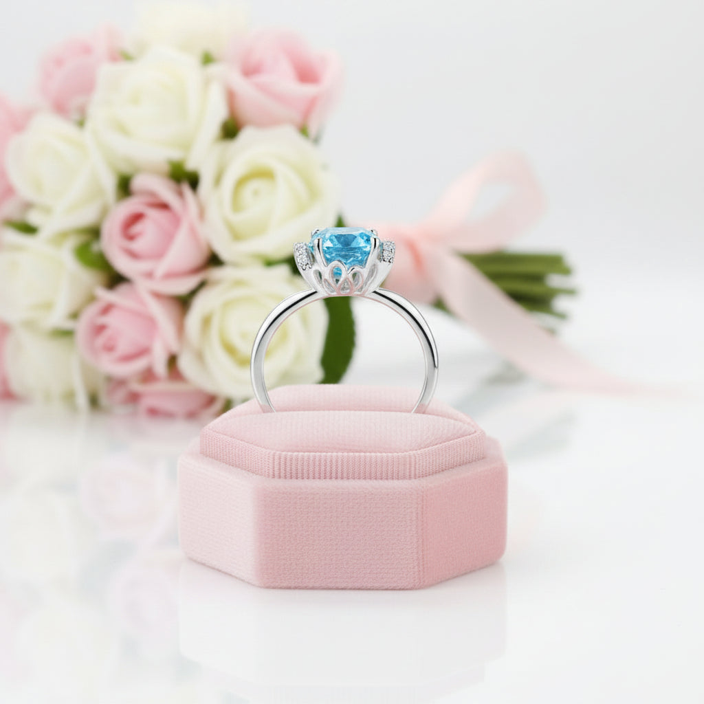 14k White Gold 2ct Swiss Blue Topaz Diamond Option Ring-Black Diamonds New York