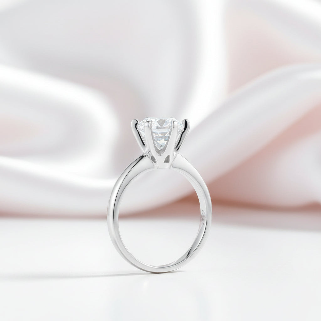 14k White Gold 2ct Topaz 6 Claws Solitaire Ring-Black Diamonds New York