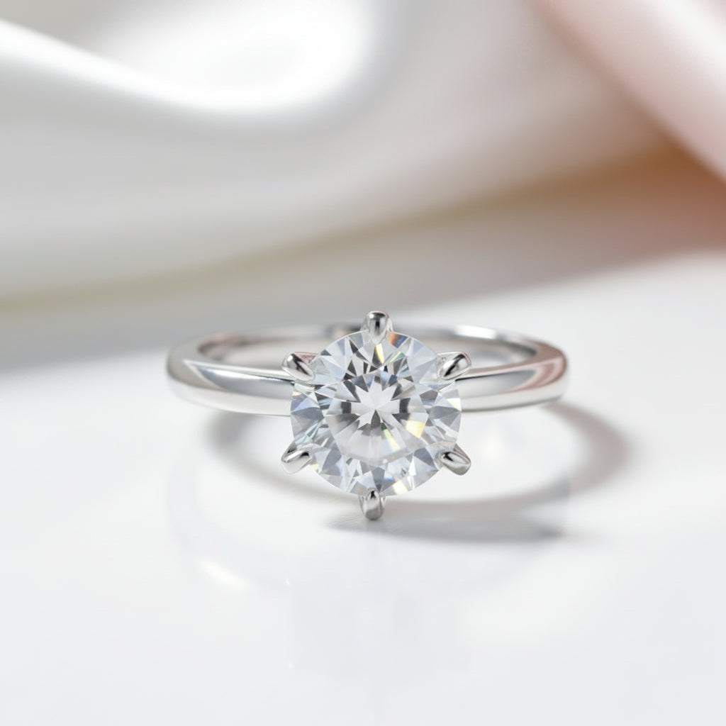 14k White Gold 2ct Topaz 6 Claws Solitaire Ring-Black Diamonds New York