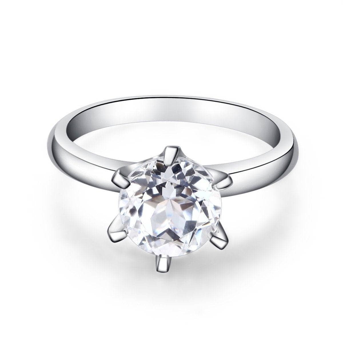 14K White Gold 2ct Topaz 6 Claws Solitaire Ring
