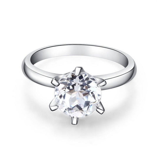 14K White Gold 2ct Topaz 6 Claws Solitaire Ring-Black Diamonds New York