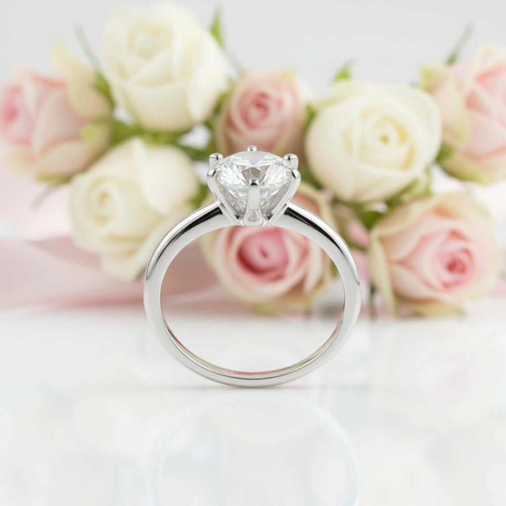 14k White Gold 2ct Topaz 6 Claws Solitaire Ring-Black Diamonds New York