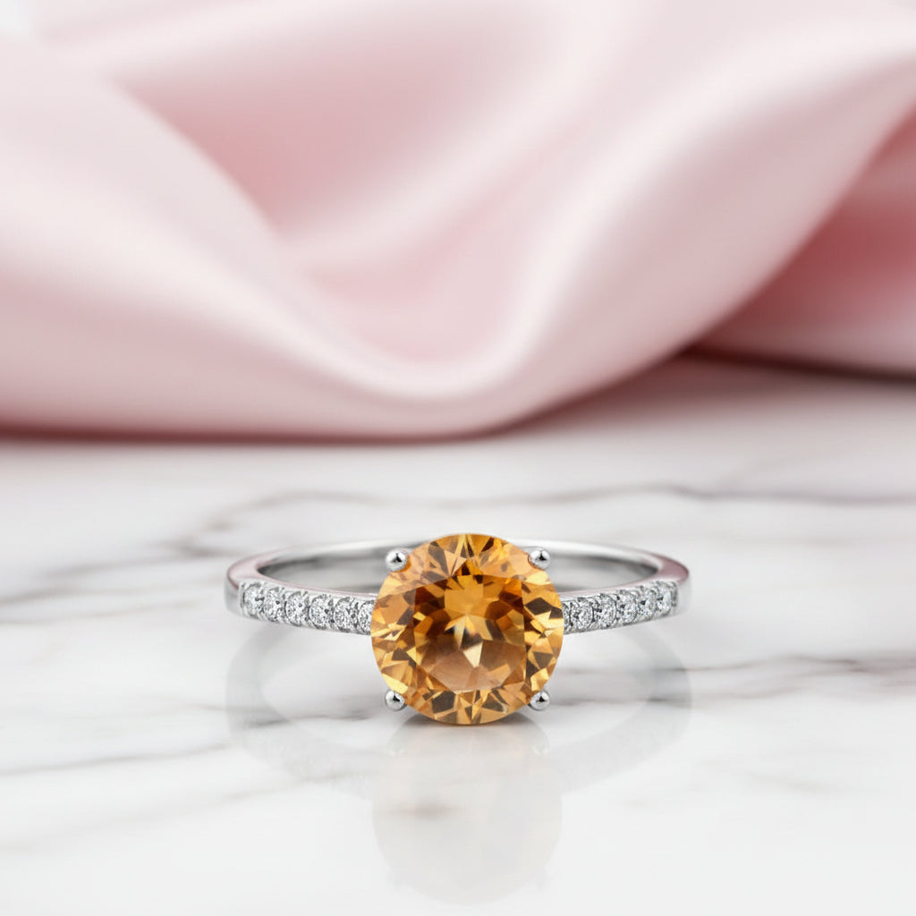 14k White Gold 2ct Yellow Topaz Diamond Option Ring-Black Diamonds New York