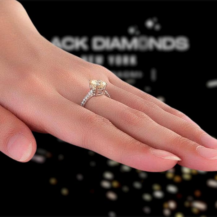 14K White Gold 2ct Yellow Topaz 0.12ct Natural Diamond Ring-Black Diamonds New York