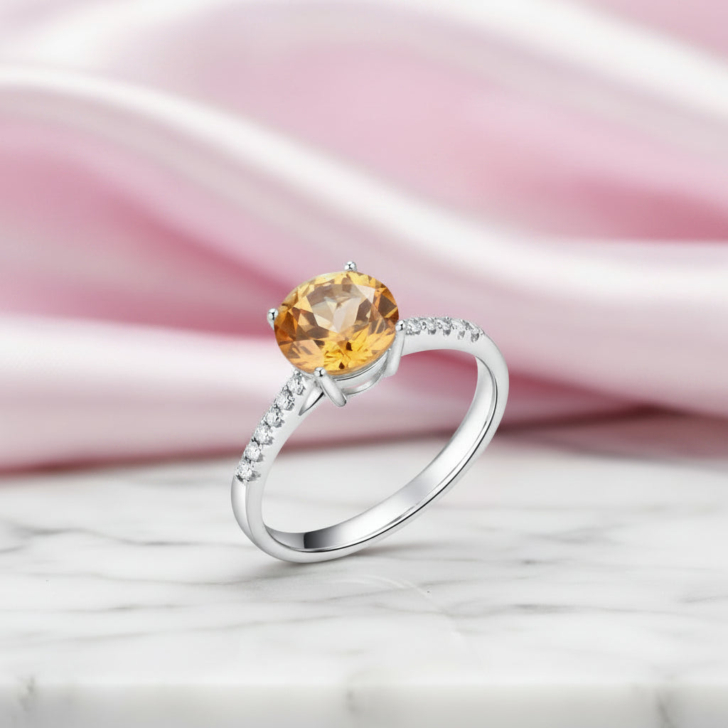 14k White Gold 2ct Yellow Topaz Diamond Option Ring-Black Diamonds New York