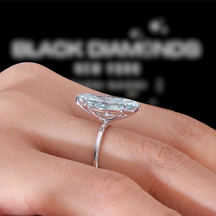 14K White Gold 3.0ct Marquise Cut Moissanite Engagement Ring - Black Diamonds New York