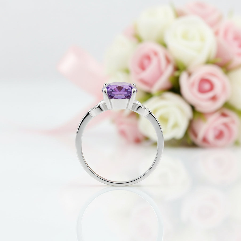 14k White Gold 3.5ct Amethyst 0.097 Ct Diamond Option Ring-Black Diamonds New York