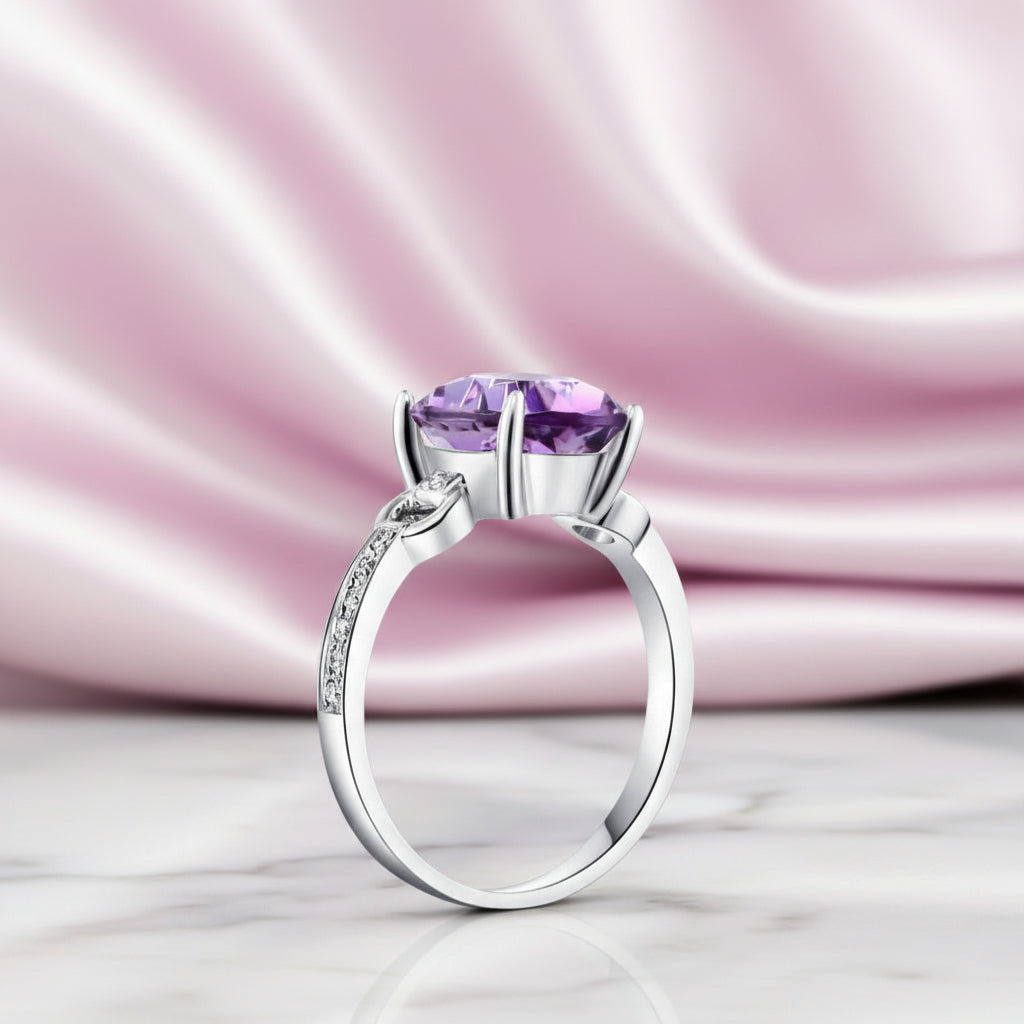 14k White Gold 3.5ct Amethyst 0.097 Ct Diamond Option Ring-Black Diamonds New York