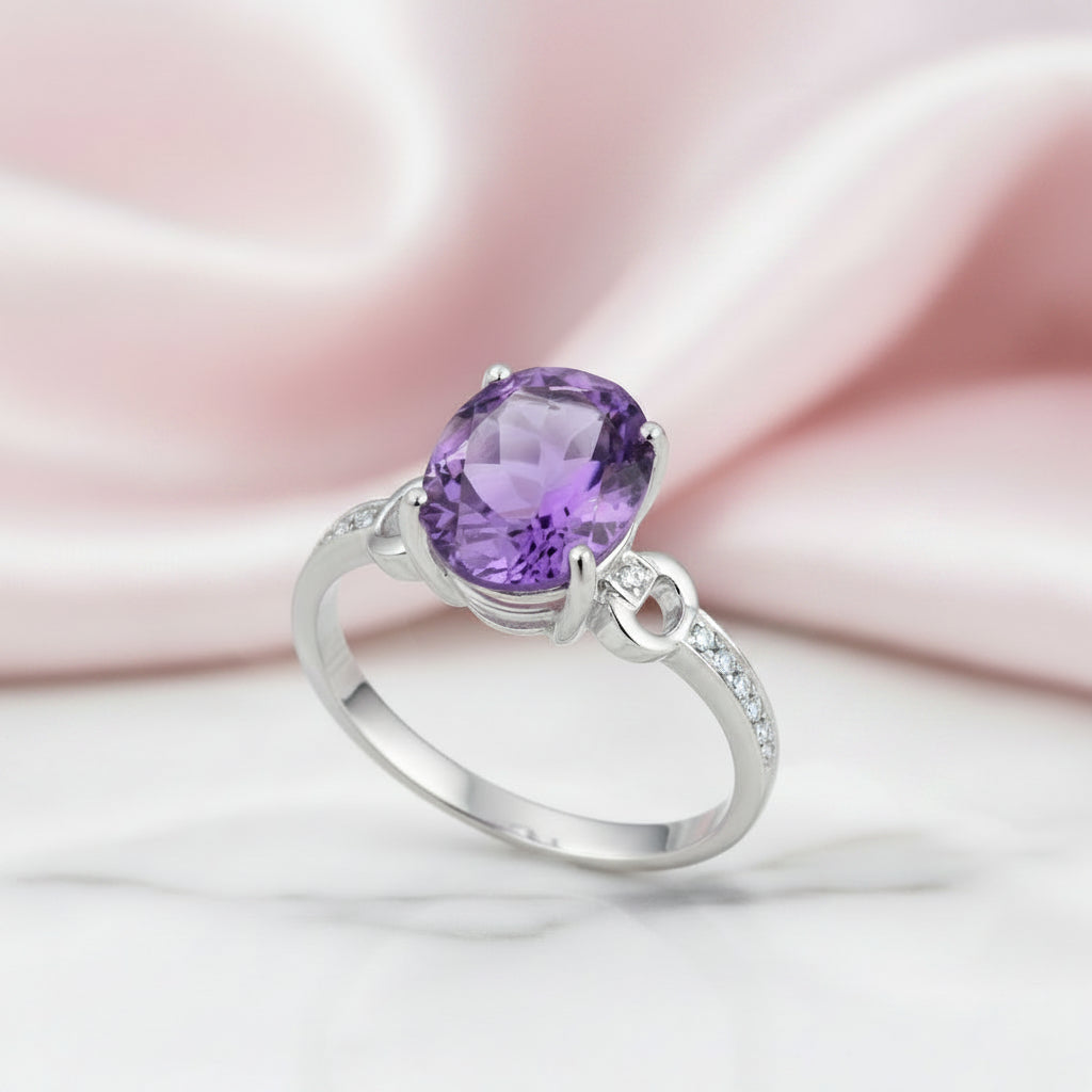 14k White Gold 3.5ct Amethyst 0.097 Ct Diamond Option Ring-Black Diamonds New York
