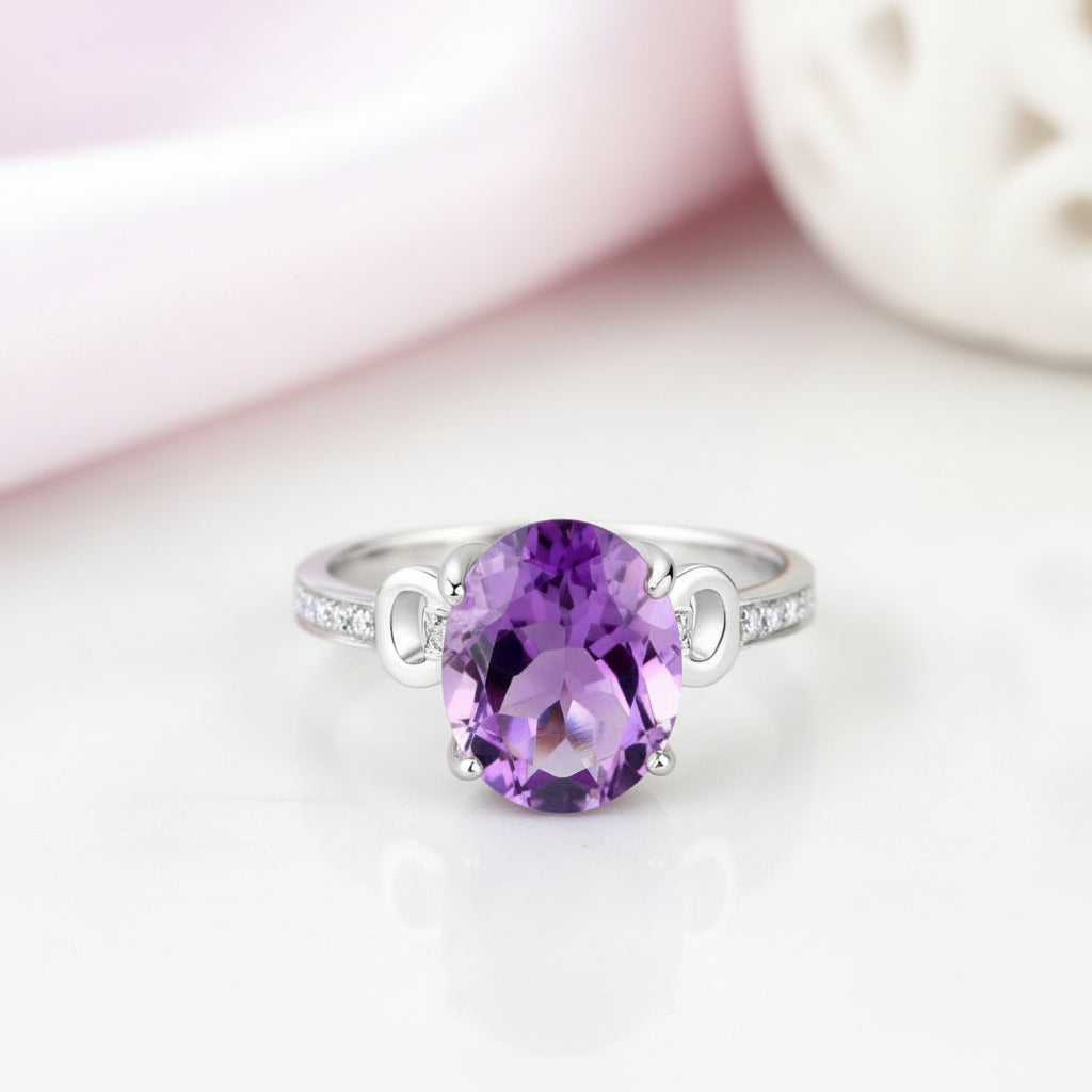 14k White Gold 3.5ct Amethyst 0.097 Ct Diamond Option Ring-Black Diamonds New York