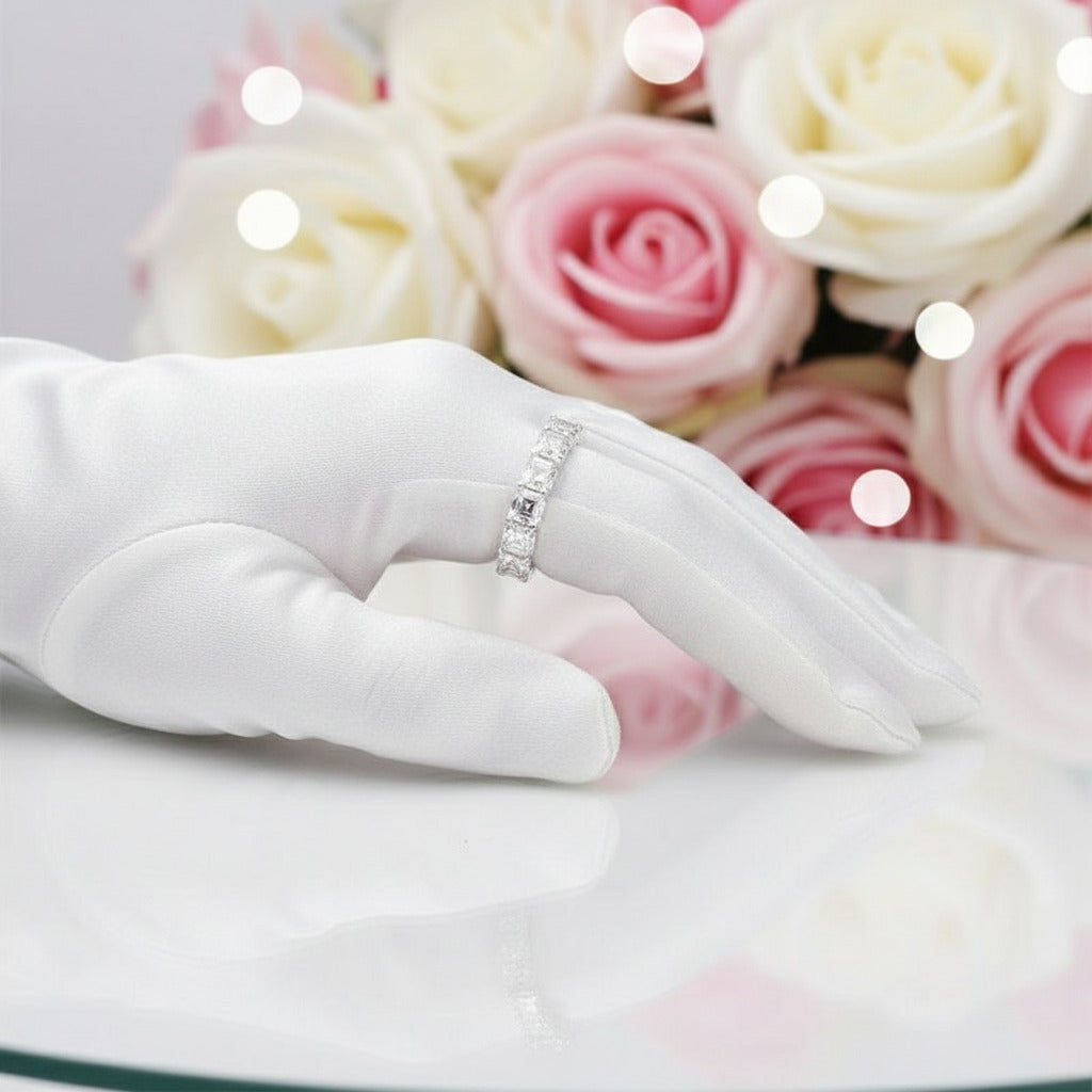 14k White Gold 3.0 Ct Asscher Cut Diamond Half Eternity Wedding Band-Black Diamonds New York