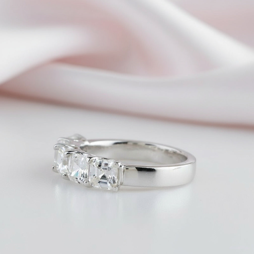 14k White Gold 3.0 Ct Asscher Cut Diamond Half Eternity Wedding Band-Black Diamonds New York