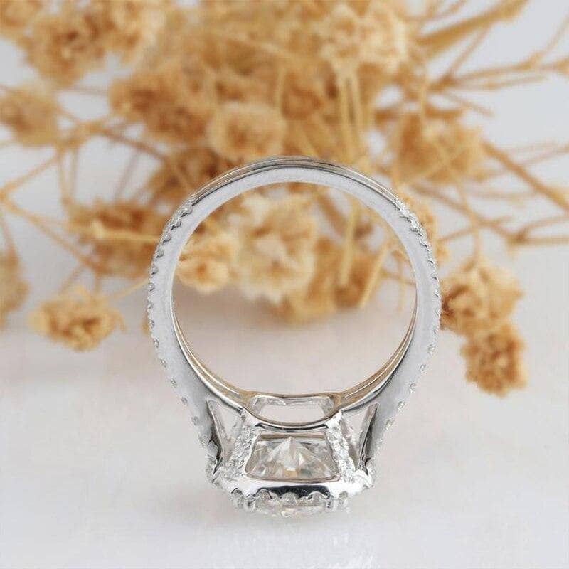 14k White Gold 3ct 9mm Moissanite Halo Engagement Ring - Black Diamonds New York
