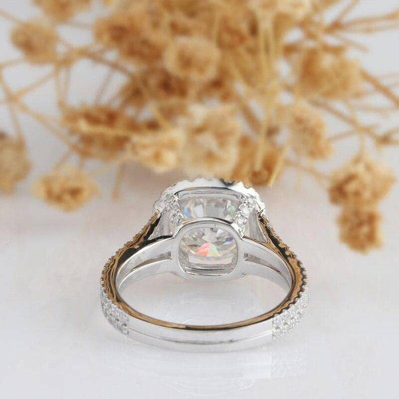14k White Gold 3ct 9mm Moissanite Halo Engagement Ring-Black Diamonds New York