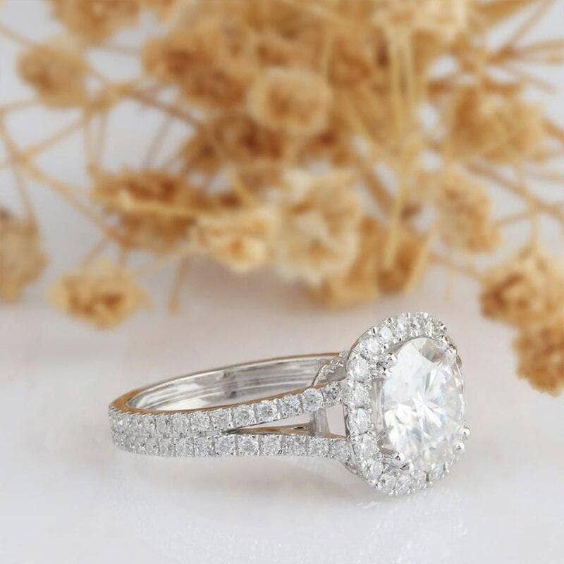 14k White Gold 3ct 9mm Diamond Halo Engagement Ring-Black Diamonds New York