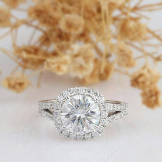 14k White Gold 3ct 9mm Diamond Halo Engagement Ring-Black Diamonds New York