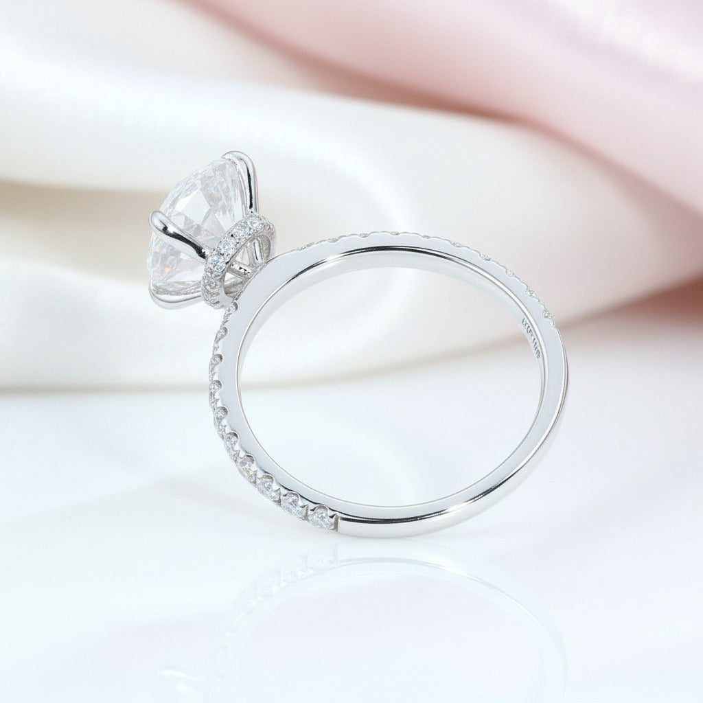 14k White Gold 3ct Oval Cut Diamond Option Under Halo Engagement Ring-Black Diamonds New York