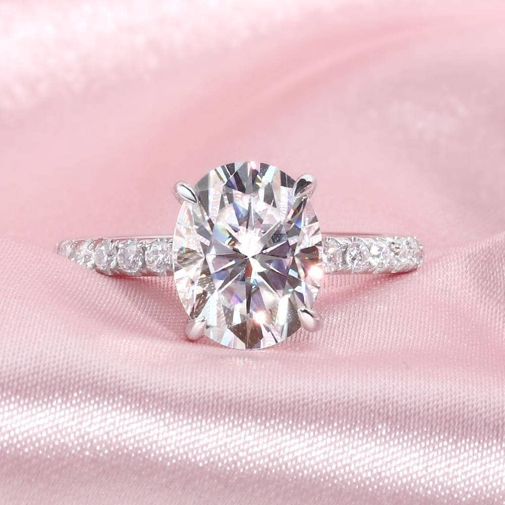 14k White Gold 3ct Oval Cut Diamond Under Halo Engagement Ring-Black Diamonds New York
