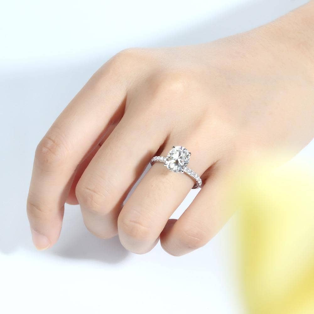 14k White Gold 3ct Oval Cut Diamond Under Halo Engagement Ring-Black Diamonds New York