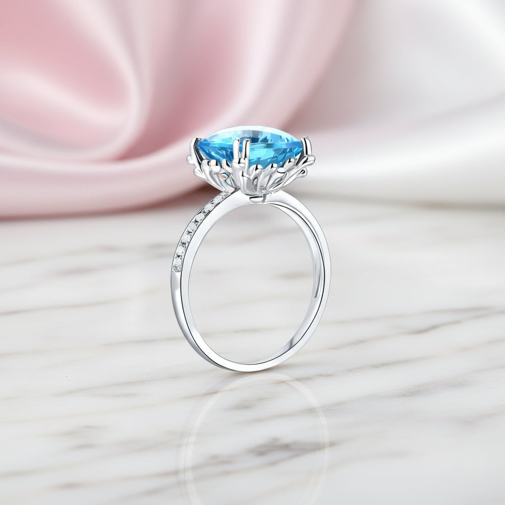 14k White Gold 4.5ct Cushion Swiss Blue Topaz Diamond Option-Black Diamonds New York
