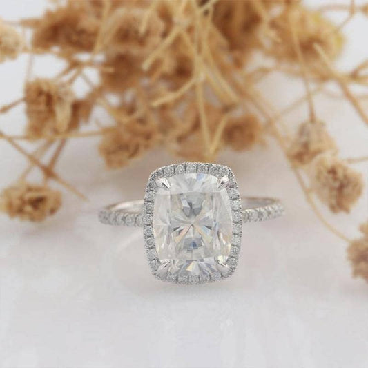 14k White Gold 4ct 8*10mm Cushion Cut Diamond Halo Engagement Ring-Black Diamonds New York