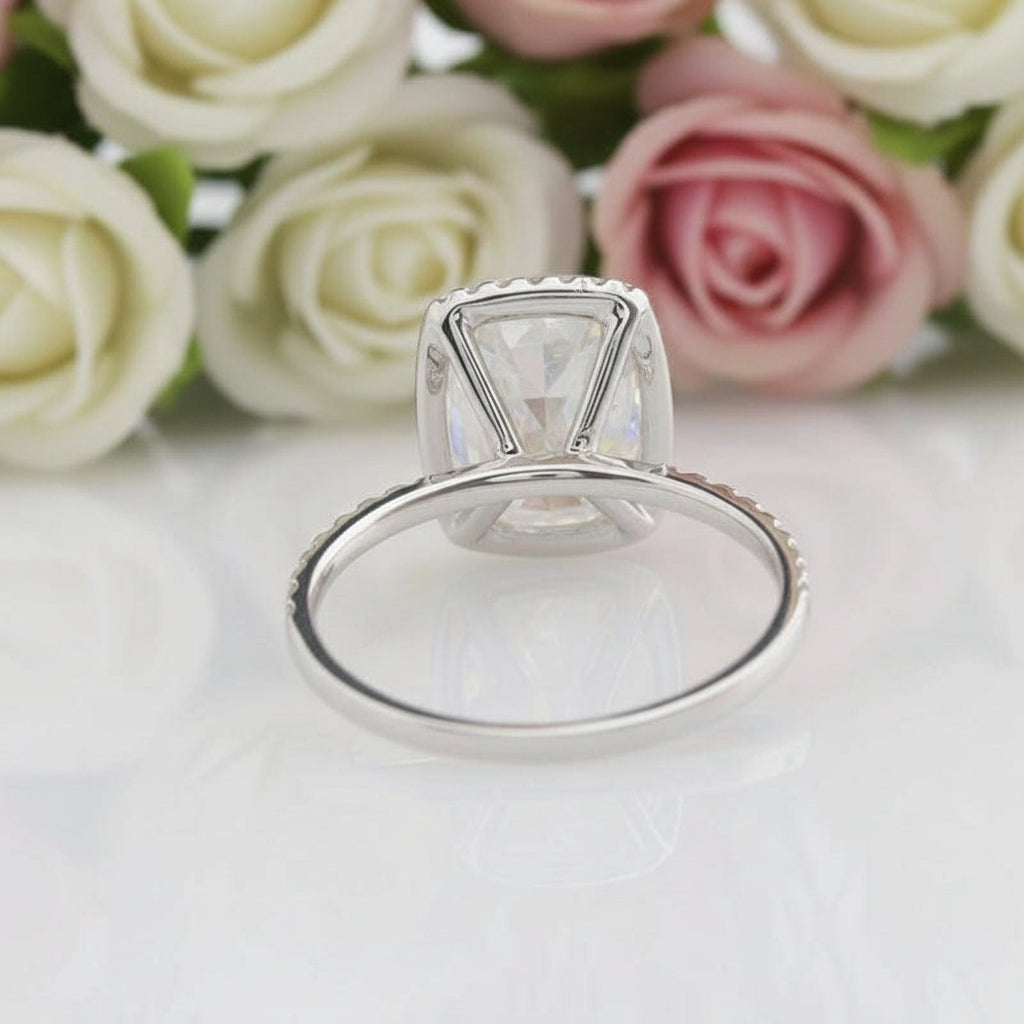 14k White Gold 4ct 8*10mm Cushion Cut Diamond Halo Engagement Ring-Black Diamonds New York