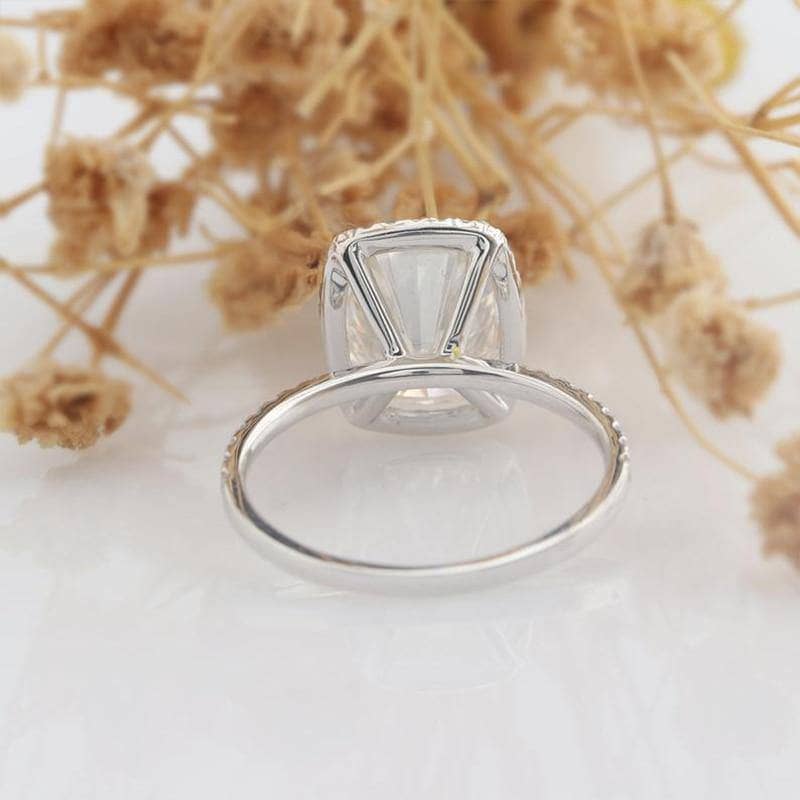 14k White Gold 4ct 8*10mm Cushion Cut Diamond Halo Engagement Ring-Black Diamonds New York