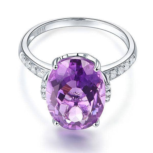 14K White Gold 5.75 Ct Oval Purple Amethyst 0.22 Ct Natural Diamond-Black Diamonds New York
