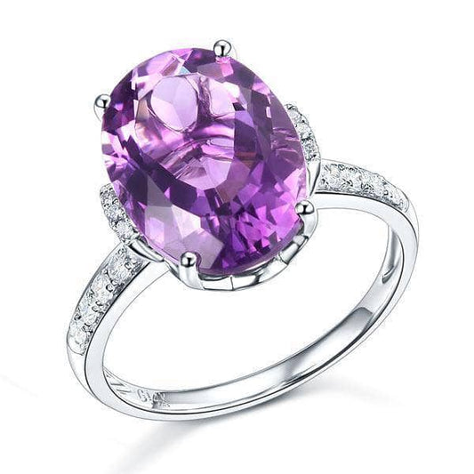 14K White Gold 5.75 Ct Oval Purple Amethyst 0.22 Ct Natural Diamond-Black Diamonds New York