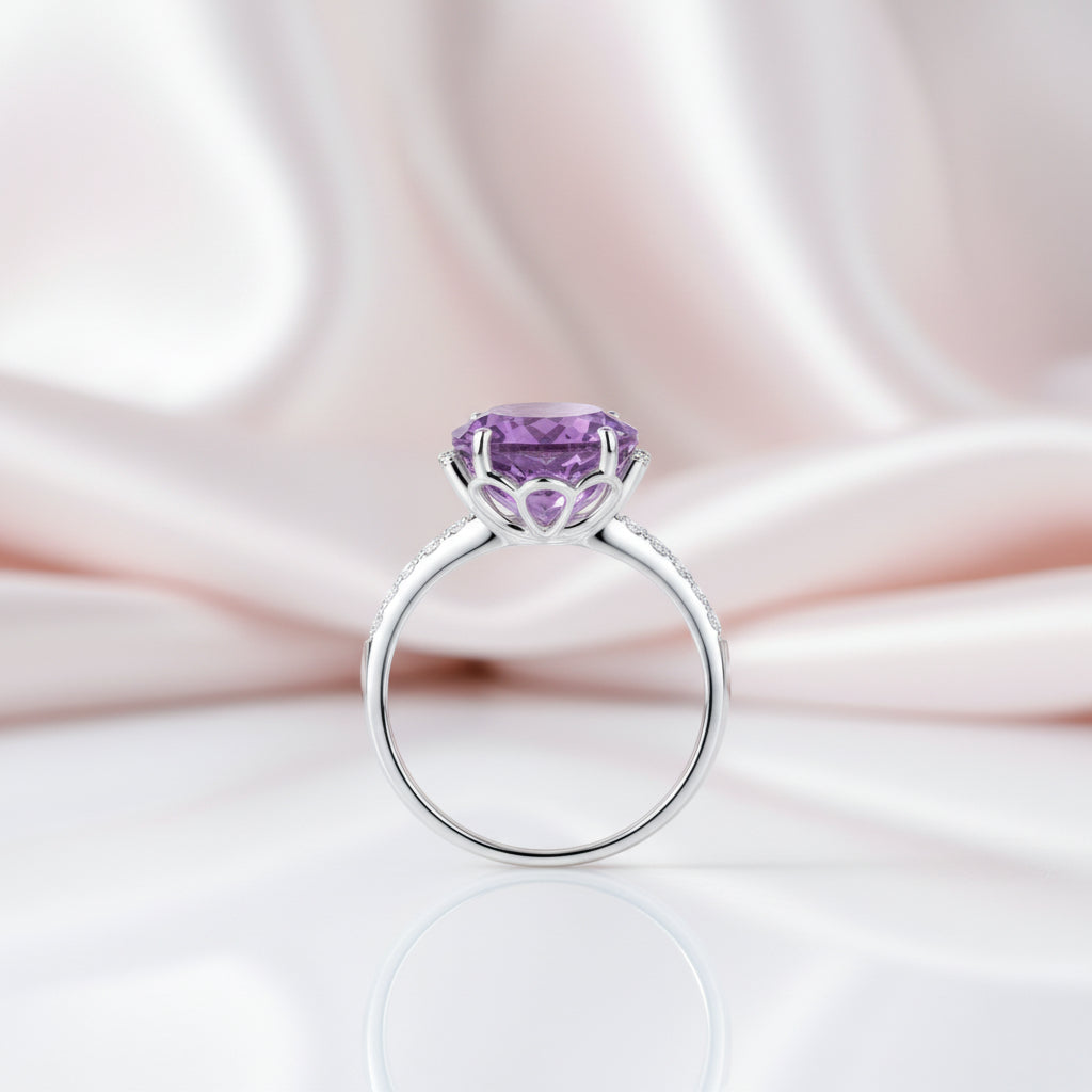 14k White Gold 5.75 Ct Oval Purple Amethyst 0.22 Ct Diamond Option-Black Diamonds New York