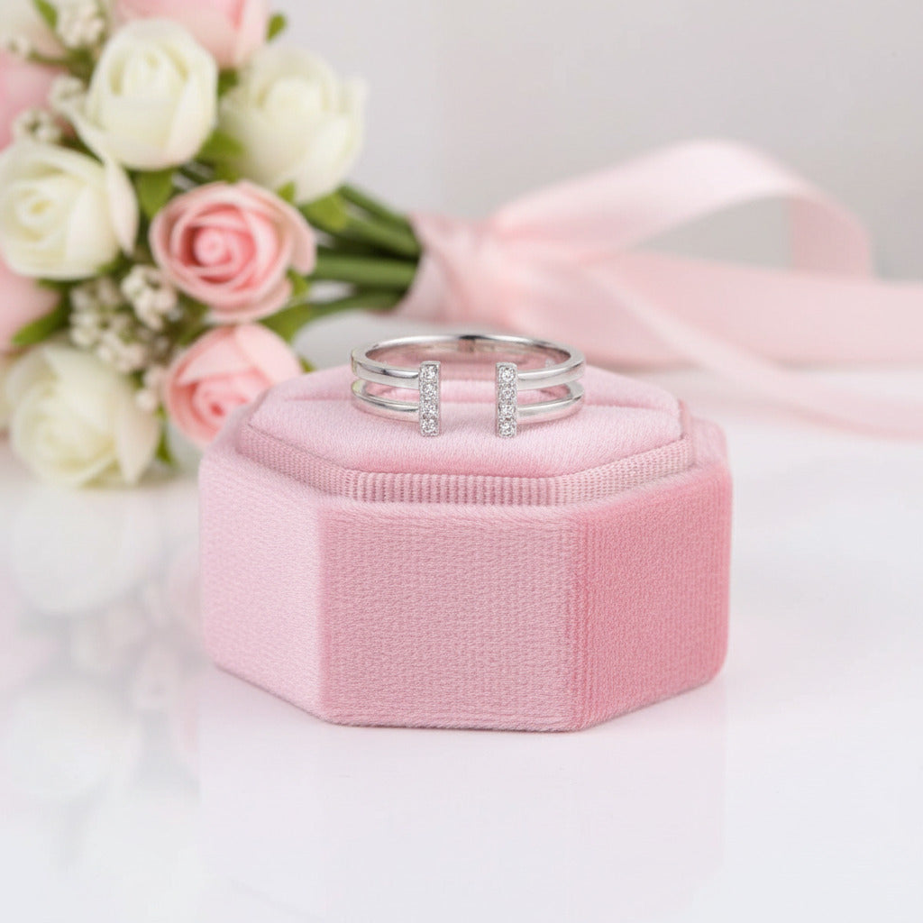 14K White Gold 585 Anniversary Ring 0.04ct Diamond Option-Black Diamonds New York