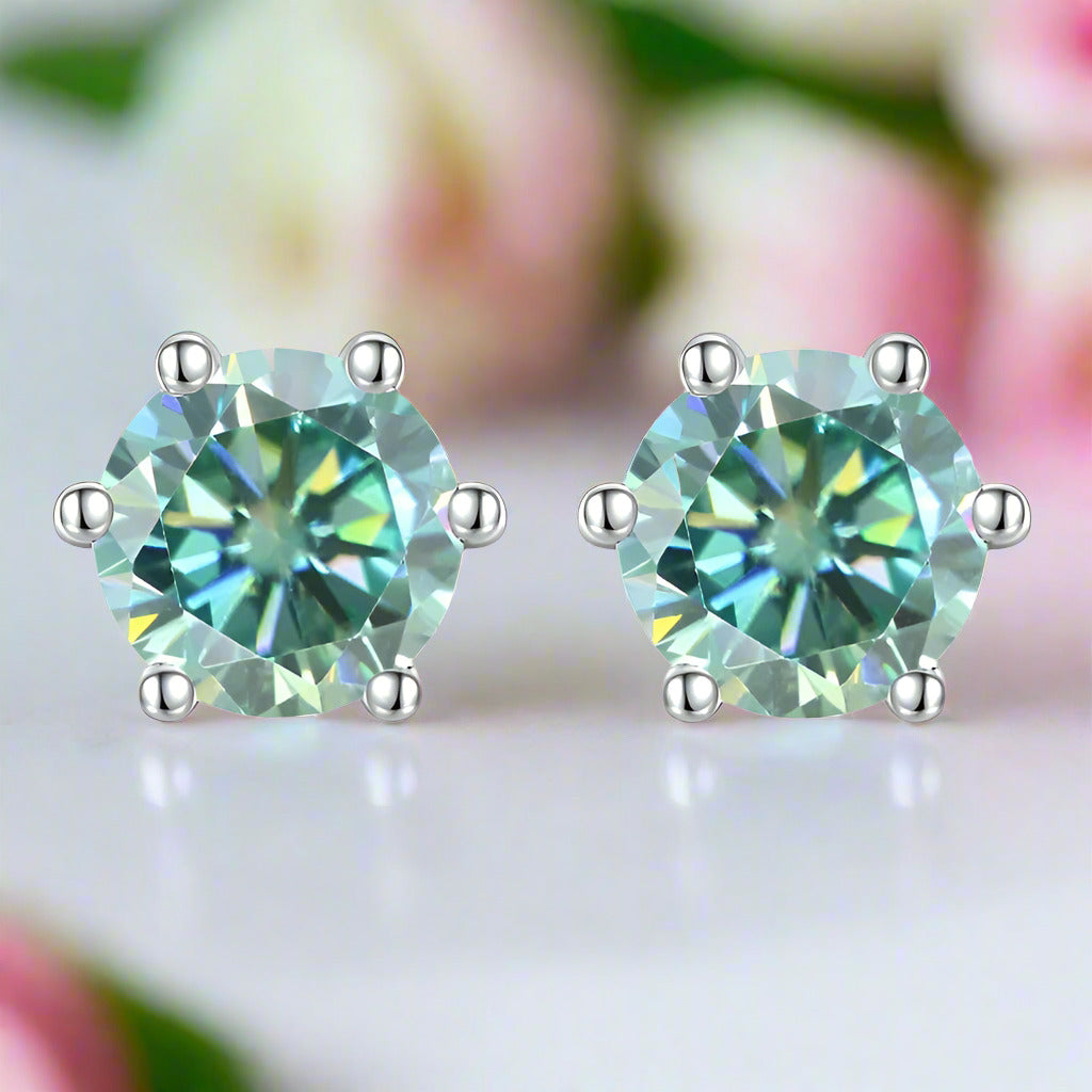 14k White Gold 6-Prong Round Diamond Stud Earrings-Black Diamonds New York