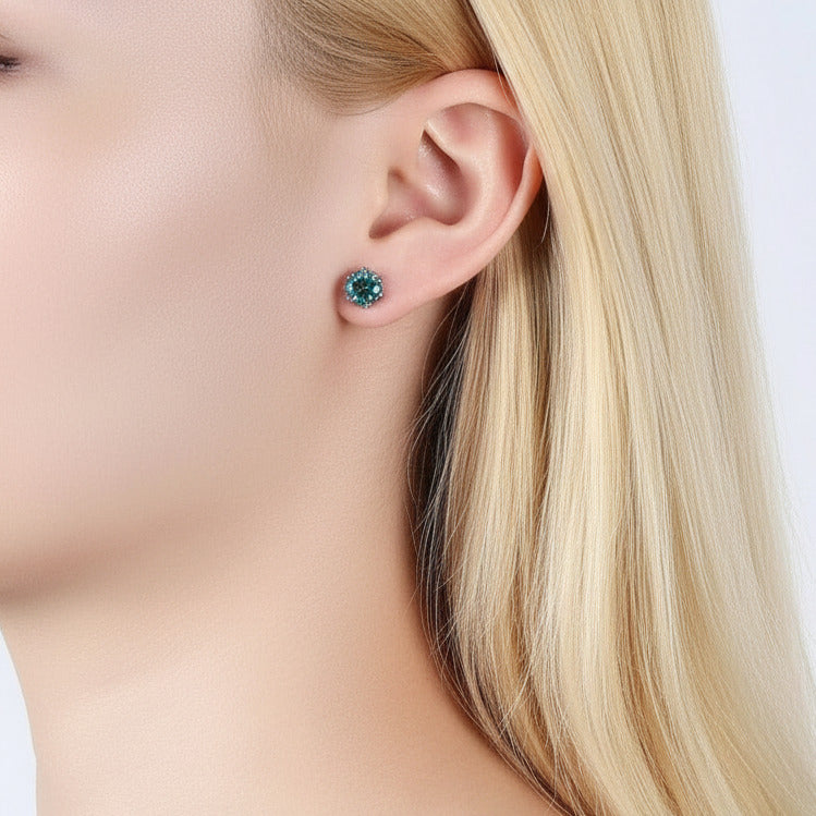 14k White Gold 6-Prong Round Diamond Option Stud Earrings-Black Diamonds New York